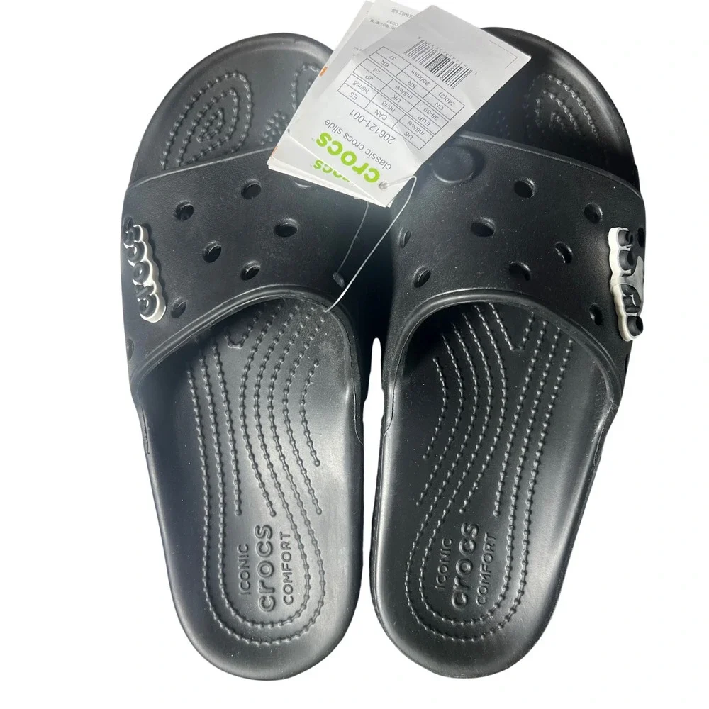 NWT Crocs Classic Slide Black Sandals Mens 6 Womens 8 206121-001 Summer Beach